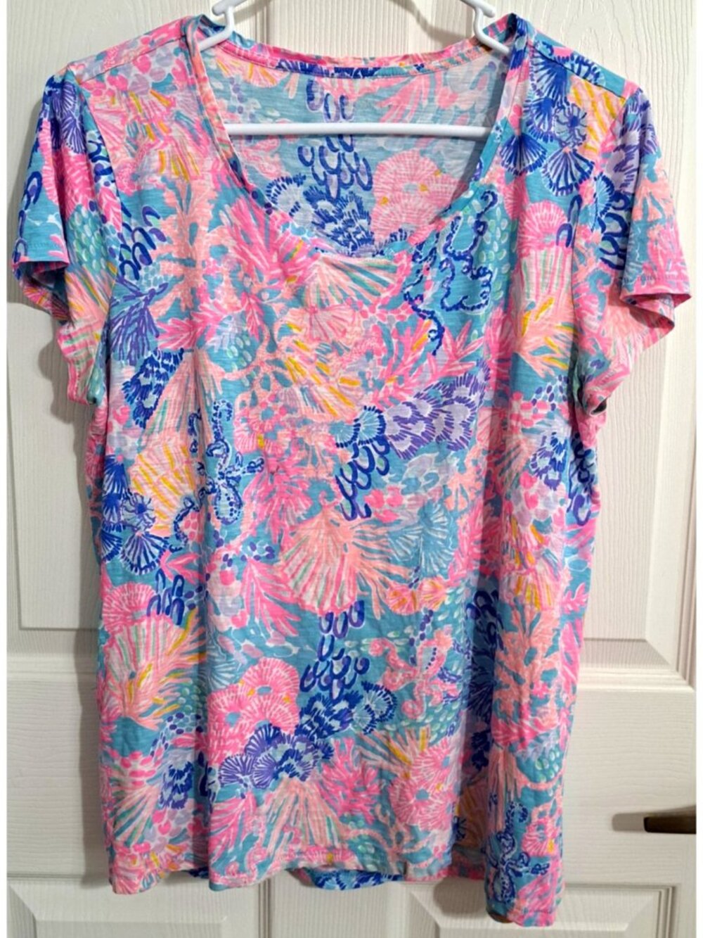 Lilly Pulitzer Women's Short Sleeve Multicolor Top Tropical Beach FLAW